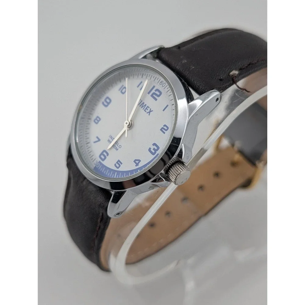 Timex Indiglo Women's Watch 30mm Silver Case Brown Leather Band- New Battery